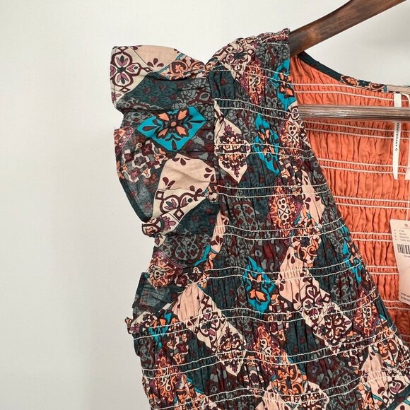 Anthropologie The Peregrine Midi Dress Size L Smocked Ruffle Cotton Tiered - Picture 9 of 14